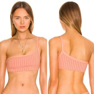 L*SPACE Axel One Shoulder Ribbed Bikini Top In Two Tone Rib Size Medium New